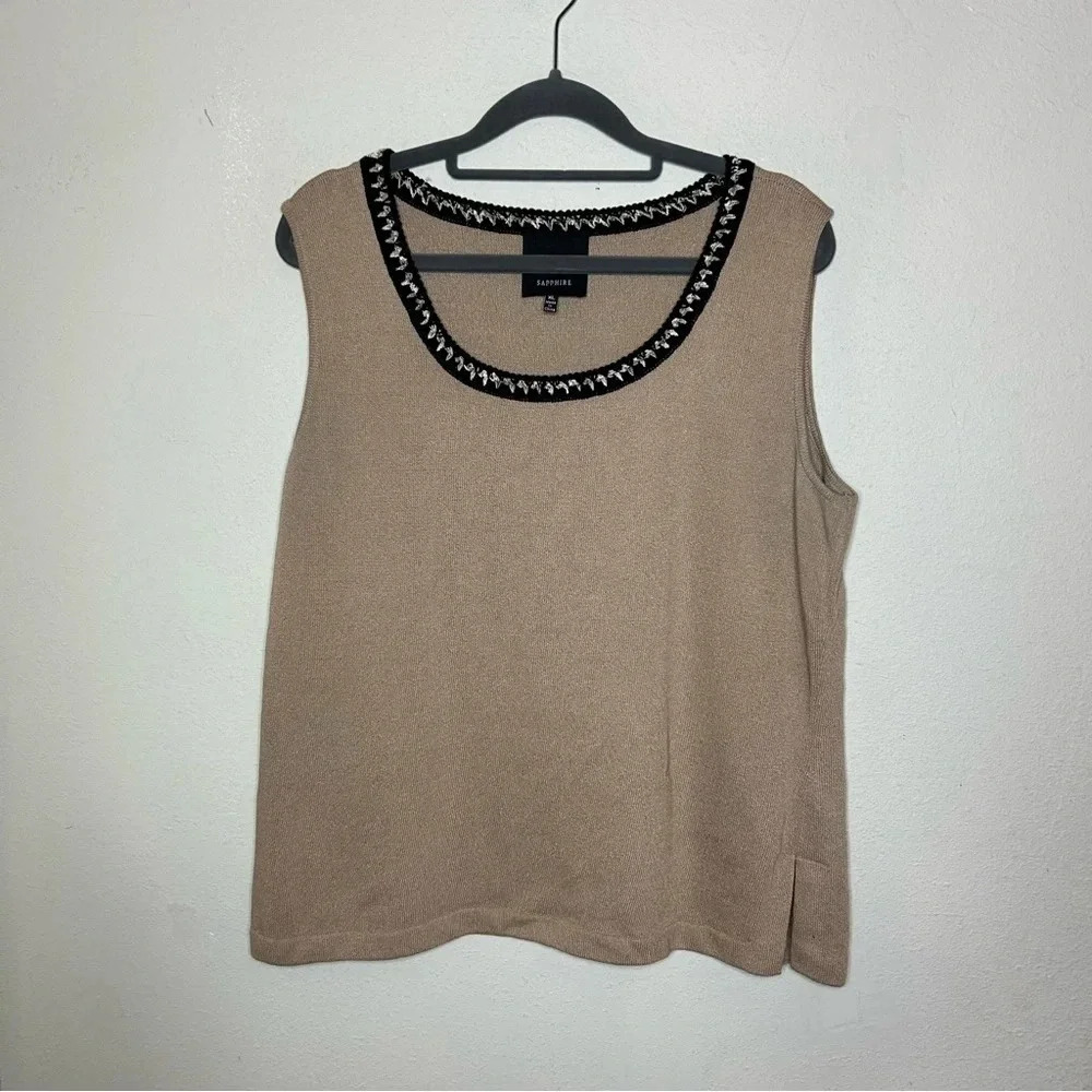 Ming Wang Sapphire Tan Sleeveless Blouse Size XL